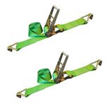 Mega Cargo Control Ratchet Tie Down Strap with J Hooks | 3" x 30' Straps | 18,000 LBS Breaking Strength | for Tiedown Ratchet, Flatbed, Trailers, Pick up Truck. (Green, 2-Pack)