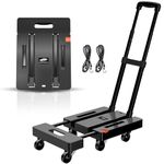 SPACEKEEPER Folding Hand Truck, 227KGS Heavy Duty Platform Truck Utility Cart with 6 Wheels & 2 Elastic Ropes for Luggage, Travel, Auto, Shopping, Moving and Office, Black