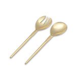 Folkulture Serving Utensils for Modern Serving and Cooking, Stainless Steel Kitchen Salad Servers or Salad Tongs, 12-Inch Serving Spoon and Fork Set for Salad, Gravies or Pasta, Gold/Brass Finish