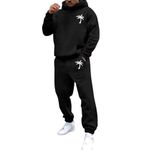 Tracksuit Mens Full Set Solid Colour Plus Size 2 Piece Sweatsuits for Men Long Sleeve Printed Tracksuit Soft Comfitable Sweatpants Set Fall Winter Casual Sportswear Hooded Sweatshirt Sales Black