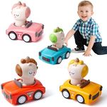 FNJO Wind up Press Cars, Four Unicorn Play Figure Racing Cars Set for Toddlers Baby Boys Girls,Animal Vehicle Toys, Press Then Go