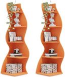 Tribesigns Corner Shelf, Modern 5-Tier Wall Corner Bookshelf, Stylish Corner Small Bookcase Storage Rack Plant Stand with Unique Shape for Living Room, Home Office (Orange, 2PCS)