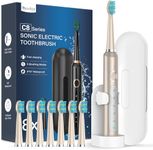 Sonic Electric Toothbrush for Adults and Kids - Electric Toothbrushes with 8 Tooth Brush Replacement Head and 5 Brushing Modes, 120 Days of Use with 3-Hour Fast Charge, 2 Minute Smart Timer (Gold)