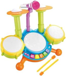 GOMINIMO Kids Toy Musical Drum Set Basic Version - Clear Sound, Safe Volume, Stable Design, Sensory Variety, Mic Included, Green