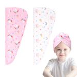 Xialvyu 2 Pack Hair Towel Wrap Kids, Microfibre Hair Towel, Unicorn Hair Towel Wrap, Small Size Specially Designed for Children Microfibre Hair Towels Rapid Drying Hair Towel Turban(White+Pink)