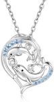 Sterling Silver Dolphin Necklace Dolphin Pendant Necklace Ocean Wave Jewelry Dolphin Gifts for Dolphin Animals Lover Mother Daughter Heart Necklace Mothers Day Gifts, Sterling Silver, Cubic Zirconia