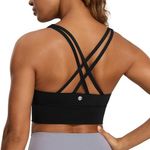 CRZ YOGA Womens Strappy Longline Sports Bra - Medium Impact Criss Cross Yoga Padded Bras Workout Crop Top Black Medium