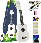 VANPHY Soprano ukulele for beginner kids with Gig Bag 21 Inch uke for Starter Hawaiian Soprano Ukalalee Polishing adults Basswood 21 Inch uke bundle with Strap Picks Songbook Cleaning Cloth (White)