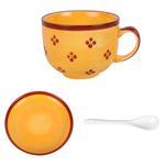 KINVI Friend TV Show Merchandise Coffee Mug Monica Apartment Coffee Cup Set,The Yellow/Maroon Print Dinnerware Set Like Used in FRIEND.1 Coffee cup+1 Dish+1 Spoon