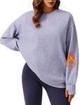 PINSPARK Women Sweatshirt Fleece Lined Pullover Tops with Pockets Crew Neck Hoodies Oversized Teen Girl Preppy Clothes, Light Grey M