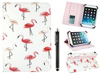 Emartbuy Universal 10-11.5 Inch Flamingo Multi Angle Folio Wallet Case Cover With Card Slots Pink Elastic Strap and Stylus Pen Compatible With Selected Devices Listed Below