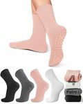 yeuG Non Slip Pilates Socks with Grips for Women, Grip Socks for Yoga Ballet Barefoot Workout Anti Skid Athletic Socks, A03-black/Dark Grey/Pink/Light Gray, Small-Medium