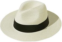 JOYEBUY Womens UPF50 Foldable Summer Straw Hat Wide Brim Fedora Sun Beach Hat (Beige)