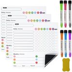 MerryNine 10" x 10" Magnetic Chore Chart for Kids, 3 Pack Dry Erase Behavior Checklist, 6 Colored Markers with Eraser Caps, 1 Magnetic Blackboard Eraser, Daily Task Sheet for Home, School, Office