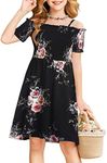 Arshiner Girls Casual Summer Floral Sleeveless Sundress Holiday Cami Dress Black Floral for 12-13 Years