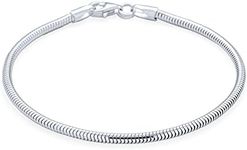 Snake Chain Starter Charm Fits European Beads Bracelet For Women Teen Strong .925 Sterling Silver Lobster Claw Clasp