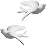 Dorlotou Pair Ceramic Birds Sparrows Swallows Dove White Wall Mounted Decor Hanging for Bathroom Livingroom Garden Wall Sculptures, Small