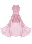 iEFiEL Kids Flower Girls Floral Lace Dress Wedding Pageant Bridesmaid Princess Birthday Party Dress Ball Gowns Pink Split Dress 7-8 Years