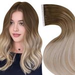 LaaVoo Balayage Tape in Hair Extensions Human Hair 14Inch Brown to Ash Blonde with Platinum Blonde Tape in Extensions Ombre Skin Weft Tape in Human Hair Extensions Silky Straight 20pcs/50g