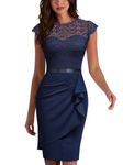 MIUSOL Women's Vintage Lace Cap Sleeve Cocktail Party Formal Wedding Guest Work Bodycon Dress (Medium, Navy Blue)