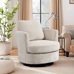 Setawix 31.9" W Swivel Barrel Chair Swivel Accent Chair 360 Degree Swivel Round Modern Accent Arm Chair Circle Club Chair for Bedroom, Living Room, Lounge, Hotel (Chenille, Beige)