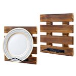 MyGift Set of 2 Rustic Burnt Solid Wood and Black Metal Wire Wall Mounted 8 Inch Plate Display Rack with Crate Design Dish Collector - Holds Single Saucer Platter