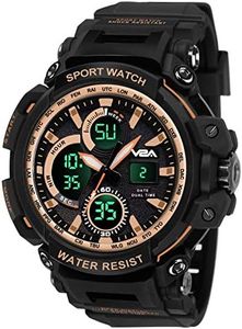 V2A Resin Analogue - Digital Men Watch (Gold Dial Black Colored Strap), Black Band