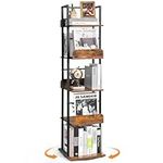 Bikoney Bookshelves 5-Tier, Rotating Bookshelf Tower for Corner, Small Bookcase, Tall Industrial Bookshelf, Narrow Bookshelf Standing, Wood and Metal Bookshelves for Living Room, Office, Black