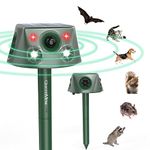 Solar Animal Deterrent, 360° Ultrasonic Animal Pest Repeller, 6 Modes Solar Powered Animal Deterrent Motion Detection Deterrent with LED Light, Waterproof Deterrent for Cat, Bird, Rabbit, Raccoon