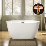 WOODBRIDGE 48" Acrylic Freestanding Bathtub Contemporary Soaking Tub, White Acrylic(Brushed Nickel Drain/Overflow),BTA1703-B/N-Drain&O