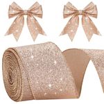 KINGLAKE Rose Gold Wired Ribbon, 6cm Glitter Christmas Ribbon for Gift Wrapping, 10m Decorative Gift Ribbon Sparkly Metallic Wrapping Ribbon for Wreath,Crafts,Christmas Tree & Wedding Decorations