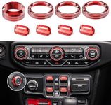 DIAMOOKY 8PCS Metal Button Knob Cover for Jeep Wrangler JL JLU 2018-2025 & Gladiator JT Accessories Window Switch Button Cover Volume Radio Air Conditioner Headlight Switch Knob Cover (Thin Red)