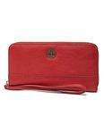 Timberland Women's Leather RFID Zip Around Wallet Clutch with Wristlet Strap, Cherry (Pebble), One Size