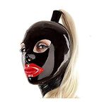 GITDOT Latex Head Cover with Wig Latex HeadMask Rubber Hood for Cosplay Party Club Wear Role Play (L), Black