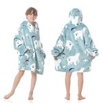 MOKANI Oversized Blanket Hoodie Kids, Wearable Extra Long Blanket for Girls Boys, Super Soft Warm Sweatshirt With Pocket for Children Teens, Long Sleeves, One Size Fits All