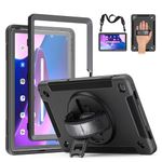 Bkinew Tablet Case for Lenovo Tab M10 Plus 3rd Generation 10.6"" TB-125FU/TB-128FU/TB-128XU with Screen Protector Hand Shoulder Strap 360 Rotating Kickstand Rugged Full Body Protection Cover, Black, BCL-R021