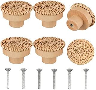 JUMXSRLE Boho Rattan Dresser Knobs, Cabinet Knobs Durable Beech Wood Drawer Knobs Handmade Wicker Woven Pulls with 6 Screws for Cabinets, Furniture - 6 Pack Cabinet Knobs