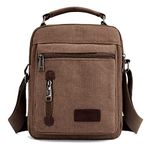 A-QMZL Mens Shoulder Bag Canvas Messenger Bags Travel Crossbody Bag Large Capacity Casual Handbag with Multiple Pockets for Working Shopping Hiking Daily Use (Brown)