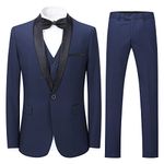 Sliktaa Mens Suits 3 Pieces Slim Fit Wedding Formal Dinner Suit Dark Blue One Button Notched Lapel Tuxedo Blazer Jacket Trousers and Waistcoat, XL, Dark Blue 1