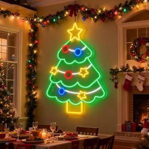 20-28 Inches Custom Christmas Tree Neon Sign, Personalized Christmas Window Lights, Neon Christmas Decorations for Window, Bedroom, Garden, Yard, Bar, Coffee Shop, Indoor, Outdoor, Business