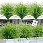 KHOYIME 12 Bundles Artificial Plants Fake Wheat Grass Bushes, Faux Plastic Greenery Shrubs Green Stem Plants Bulk, UV Resistant Outdoor Indoor Spring Summer Decor for Home Garden Porch Window Box