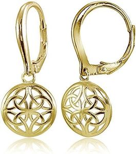 Yellow Gold Flashed Sterling Silver High Polished Filigree Round Dangle Leverback Earrings