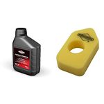 Briggs & Stratton 100004E 4-Stroke Lawn Mower Engine Oil SAE30, 500ml, Black, 0.5 Litre & 698369 Yellow Foam Air Filter. Classic, Sprint & Quattro Engine