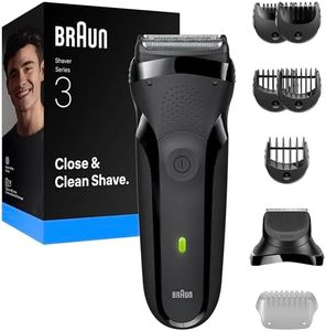 Braun Series 3 Electric Shaver, 3 Flexible Blades, Beard Trimmer Attachment, +5 Combs, Dry Razor for Men, Designed in Germany, 300BT, Grey