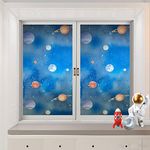 Wisomhome Window Films for Privacy Stained Glass Window Clings Decorative Window Tinting Film for Home Door Covering Window Stickers (Planet, 17.5" X 78.7" (44.5 X 200cm))