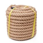 Jute Rope Heavy Duty 2 Inch 50 Feet, Natural Hemp Rope, Twisted Hemp Rope for Crafts, Gardening, Bundling, Climbing, Hammock, Nautical rope, Tug of War rope, Railings, Home Decorating (2 Inch×50 Feet)