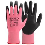 KAYGO Work Gloves PU Coated 12 Pairs, KG11PF, Safety Working Gloves with Secure Grip on Palm & Fingers, for Men and Women, Ideal for General Duty Work, Gardening(Small, Pink)