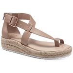 Alfani Womens Moira Asymmetric Toe Loop Wedge Sandals, Nude Pu, 5.5