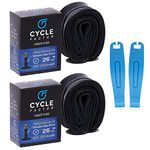 Cycle Factor 26” Mountain/Hybrid Bike Inner Tube 2 Pack 26x1.75/2.3 Inch Replacement + 2 Tire Levers, 35mm Schrader Valve - Premium Butyl Rubber Bicycle Tires, Long-Lasting Inflation