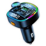 CRUST CS45 Car Bluetooth Device for Music System, FM Transmitter with Call Receiver; (PD 20W + QC3.0) Fast Charger; Real Time Car Battery Voltage Monitor; 7 Colour LED Lights; USB MP3 Audio Playback